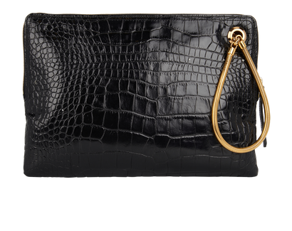 Croc Embossed Clutch, &pound;150, Handbags, Black, Leather, Front view